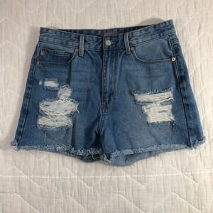 Just USA Shorts Women's Size Large Denim Blue Distressed Raw Hem 2" Inseam
